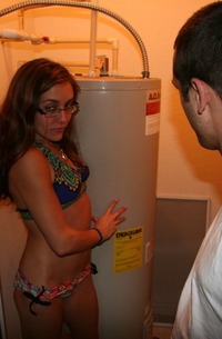 Alice Hader jerks off Mike with silk hands, facing his massive cumshot