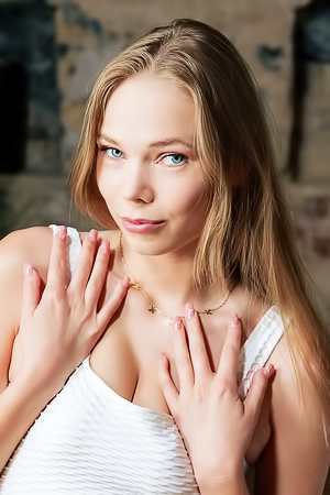 Luise Exposing Her Lovely Breasts And Teasing Her Puffy Nipples Playfully