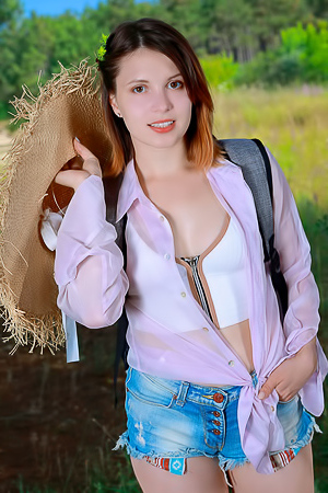 Anna Nikol Teasingly Strips Down Hiking Isolated Forest Path Late Afternoon