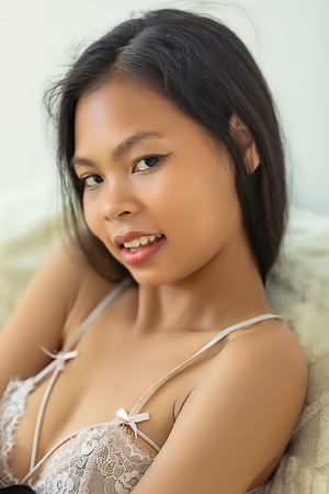 Po Showcases Perky Nipples And Playfulness In Lacy Nightie